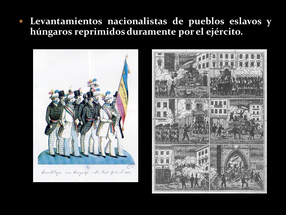 Levantamientos nacionalistas de pueblos eslavos y húngaros reprimidos duramente por el ejército.