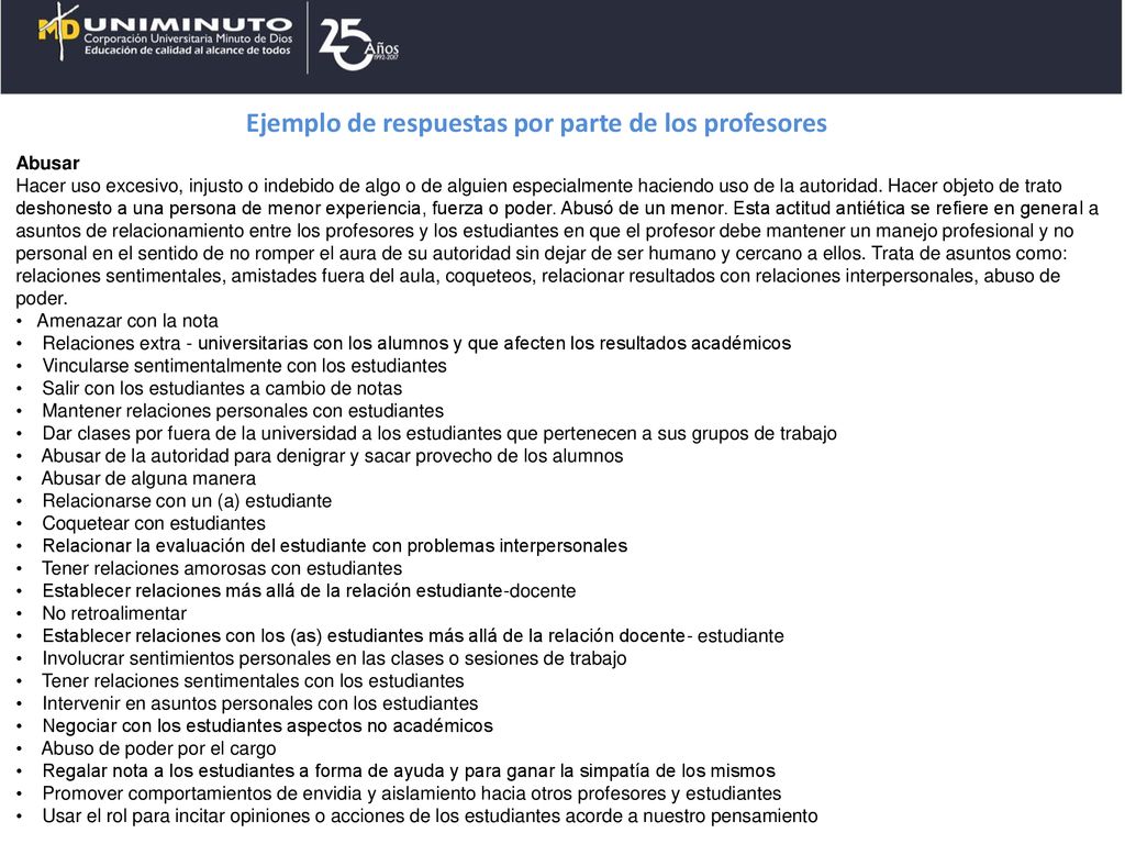 Ejemplo de respuestas por parte de los profesores