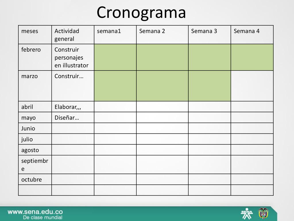 Cronograma meses Actividad general semana1 Semana 2 Semana 3 Semana 4