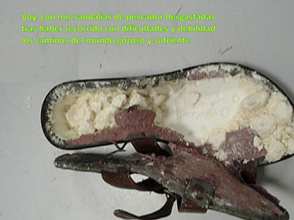 Voy, con mis sandalias de pescador desgastadas tras haber recorrido con dificultades y debilidad los caminos del mundo gozoso y sufriente