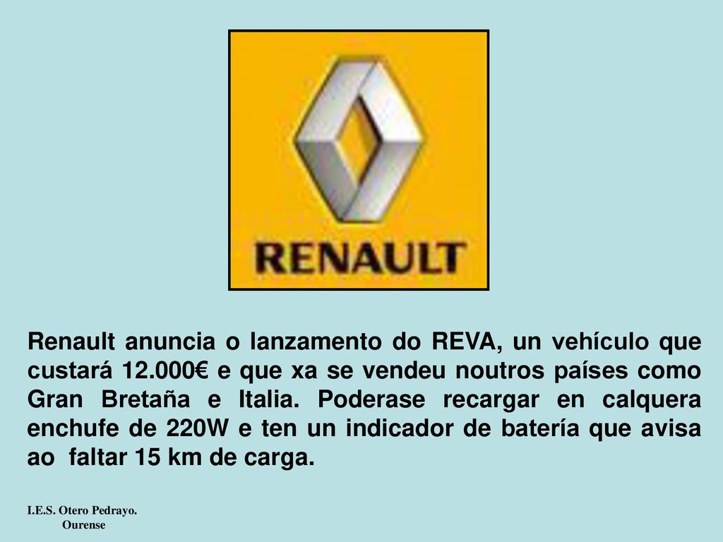 Renault anuncia o lanzamento do REVA, un vehículo que custará 12