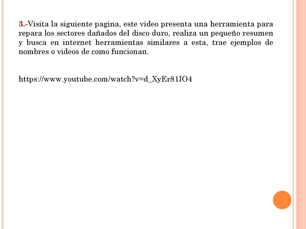3.-Visita la siguiente pagina, este video presenta una herramienta para repara los sectores dañados del disco duro, realiza un pequeño resumen y busca en internet herramientas similares a esta, trae ejemplos de nombres o videos de como funcionan.