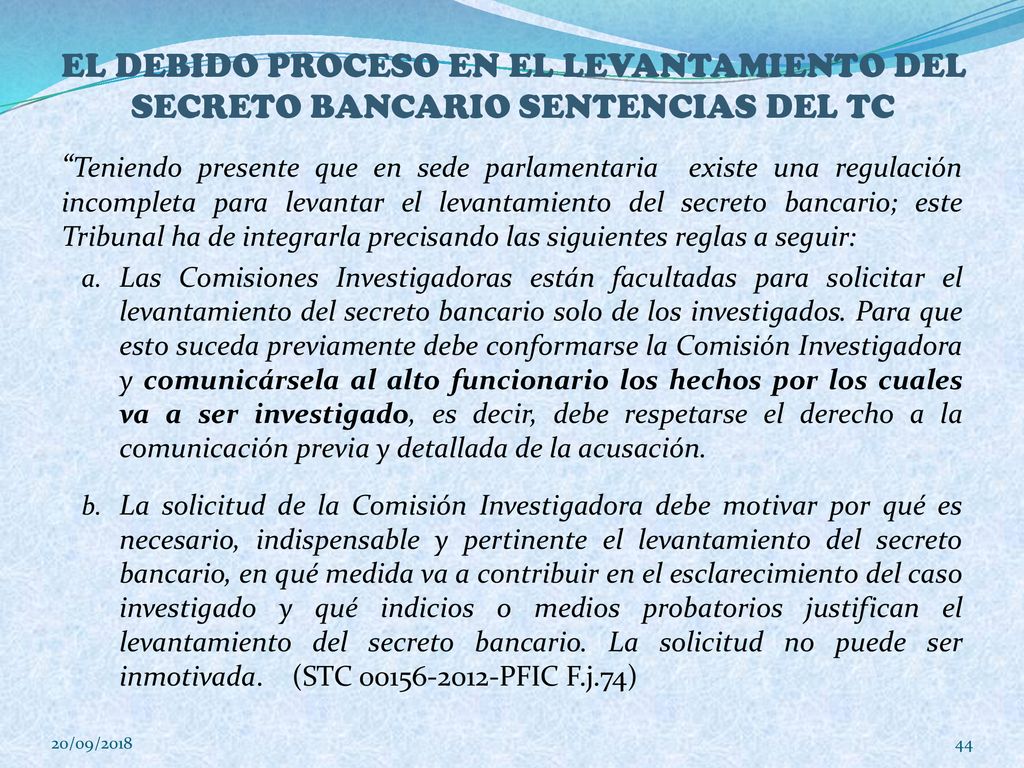 EL DEBIDO PROCESO EN EL LEVANTAMIENTO DEL SECRETO BANCARIO SENTENCIAS DEL TC