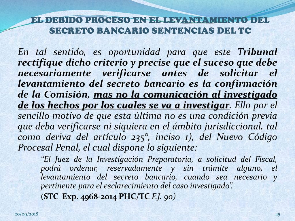 EL DEBIDO PROCESO EN EL LEVANTAMIENTO DEL SECRETO BANCARIO SENTENCIAS DEL TC