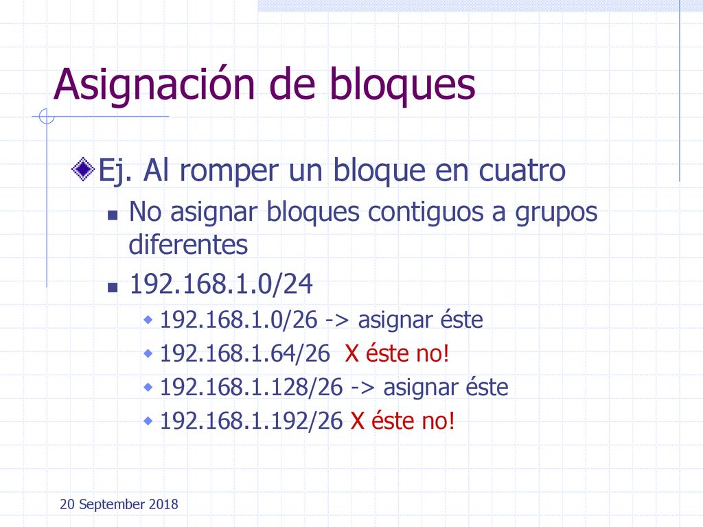 Asignación de bloques Ej. Al romper un bloque en cuatro