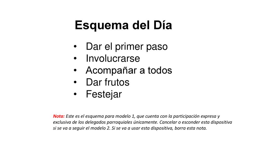 Esquema del Día Dar el primer paso Involucrarse Acompañar a todos