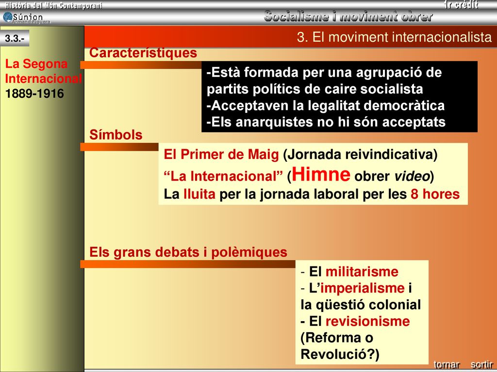 3. El moviment internacionalista Característiques
