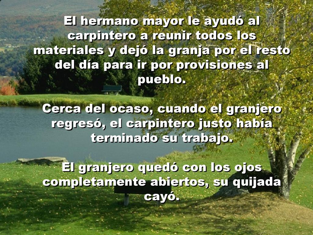 El hermano mayor le ayudó al carpintero a reunir todos los materiales y dejó la granja por el resto del día para ir por provisiones al pueblo.