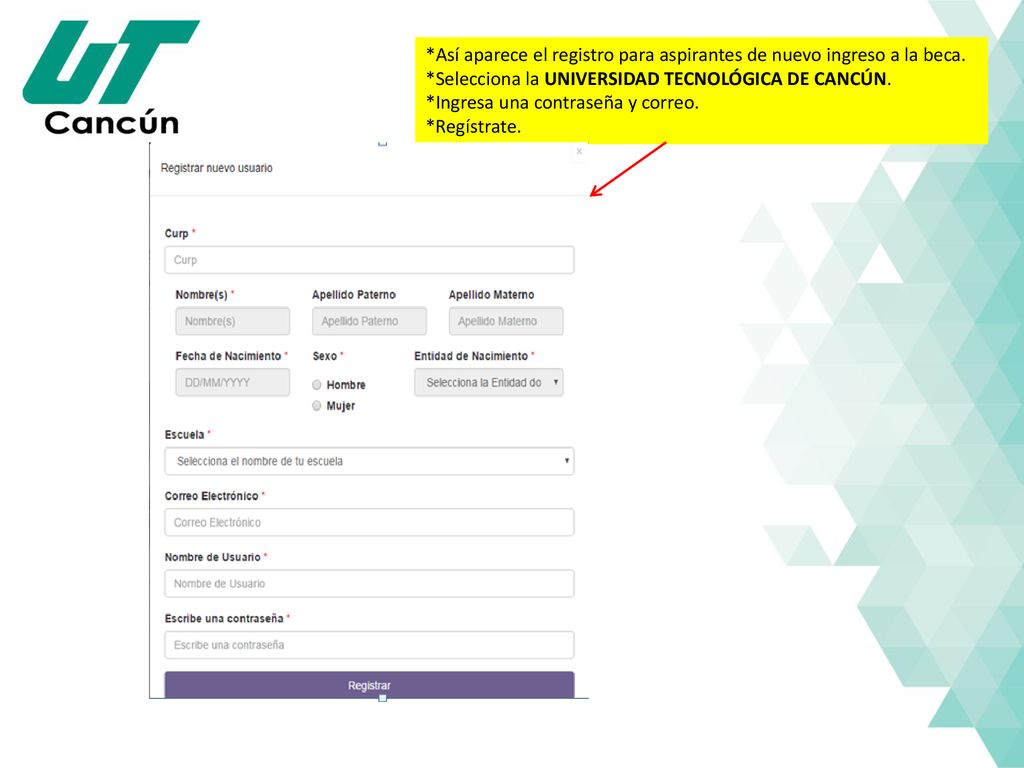 *Así aparece el registro para aspirantes de nuevo ingreso a la beca.