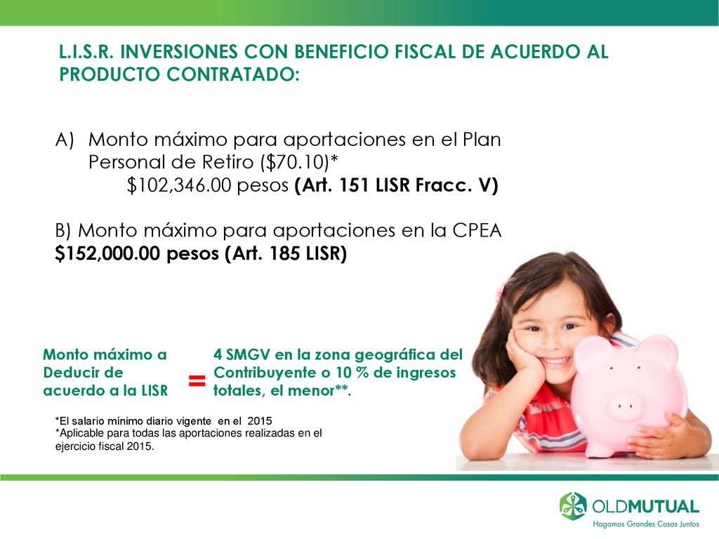 L.I.S.R. INVERSIONES CON BENEFICIO FISCAL DE ACUERDO AL PRODUCTO CONTRATADO:
