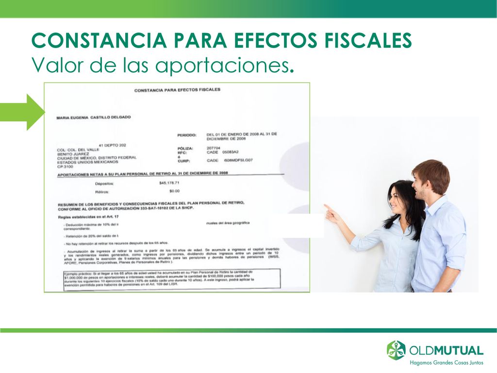 CONSTANCIA PARA EFECTOS FISCALES Valor de las aportaciones.