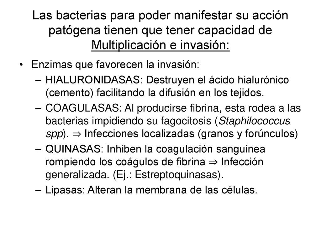Las bacterias para poder manifestar su acción patógena tienen que tener capacidad de Multiplicación e invasión: