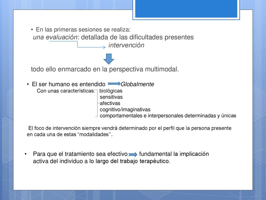 una evaluación: detallada de las dificultades presentes intervención