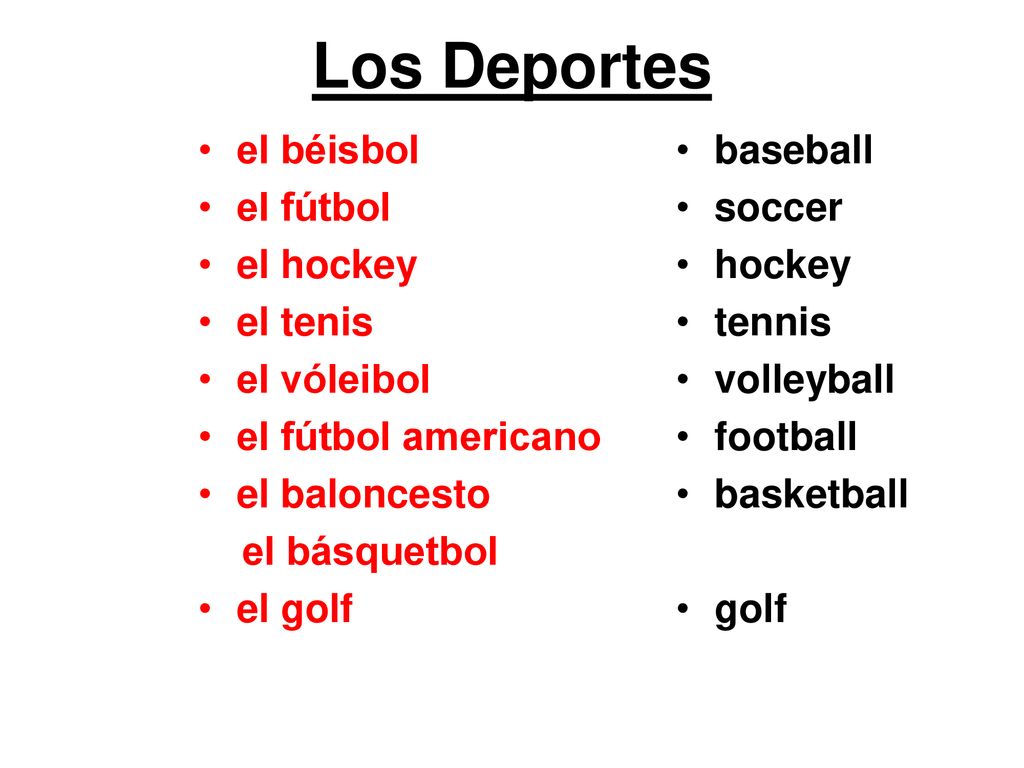 Los Deportes el béisbol el fútbol el hockey el tenis el vóleibol