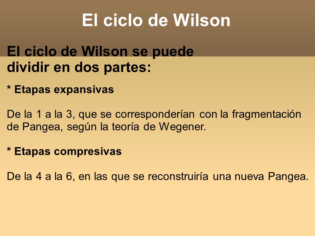 El ciclo de Wilson El ciclo de Wilson se puede dividir en dos partes: