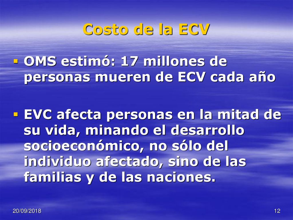 Costo de la ECV OMS estimó: 17 millones de personas mueren de ECV cada año.
