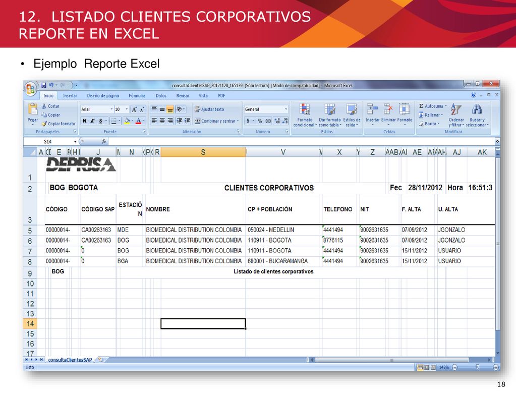 12. LISTADO CLIENTES CORPORATIVOS REPORTE EN EXCEL