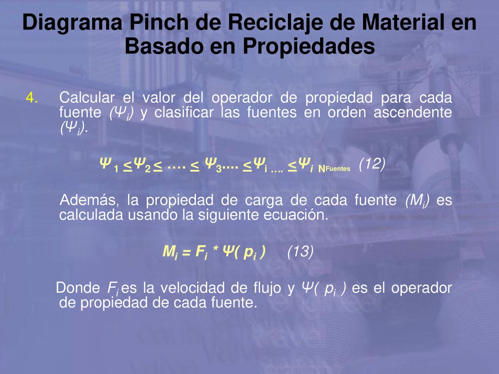 Diagrama Pinch de Reciclaje de Material en Basado en Propiedades