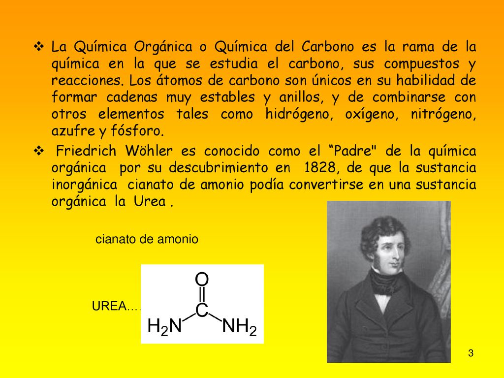 La Química Orgánica o Química del Carbono es la rama de la química en la que se estudia el carbono, sus compuestos y reacciones. Los átomos de carbono son únicos en su habilidad de formar cadenas muy estables y anillos, y de combinarse con otros elementos tales como hidrógeno, oxígeno, nitrógeno, azufre y fósforo.