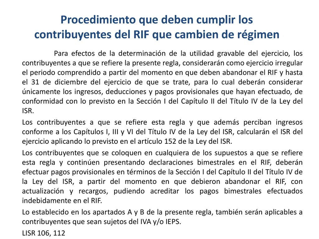 Procedimiento que deben cumplir los contribuyentes del RIF que cambien de régimen
