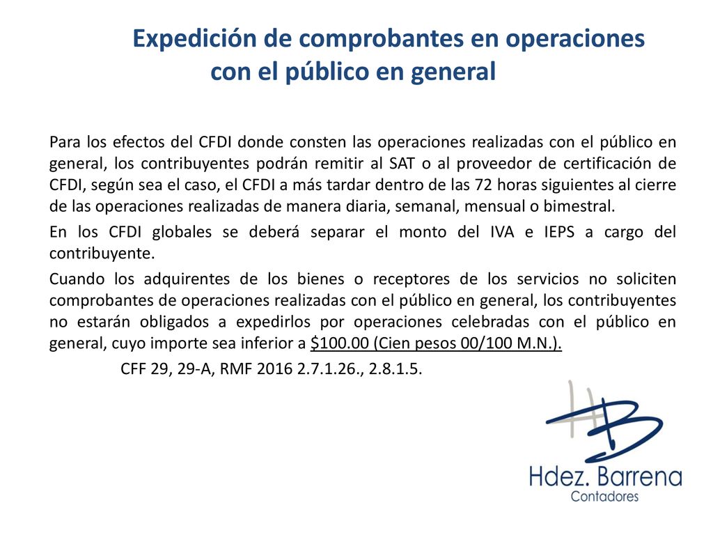Expedición de comprobantes en operaciones con el público en general