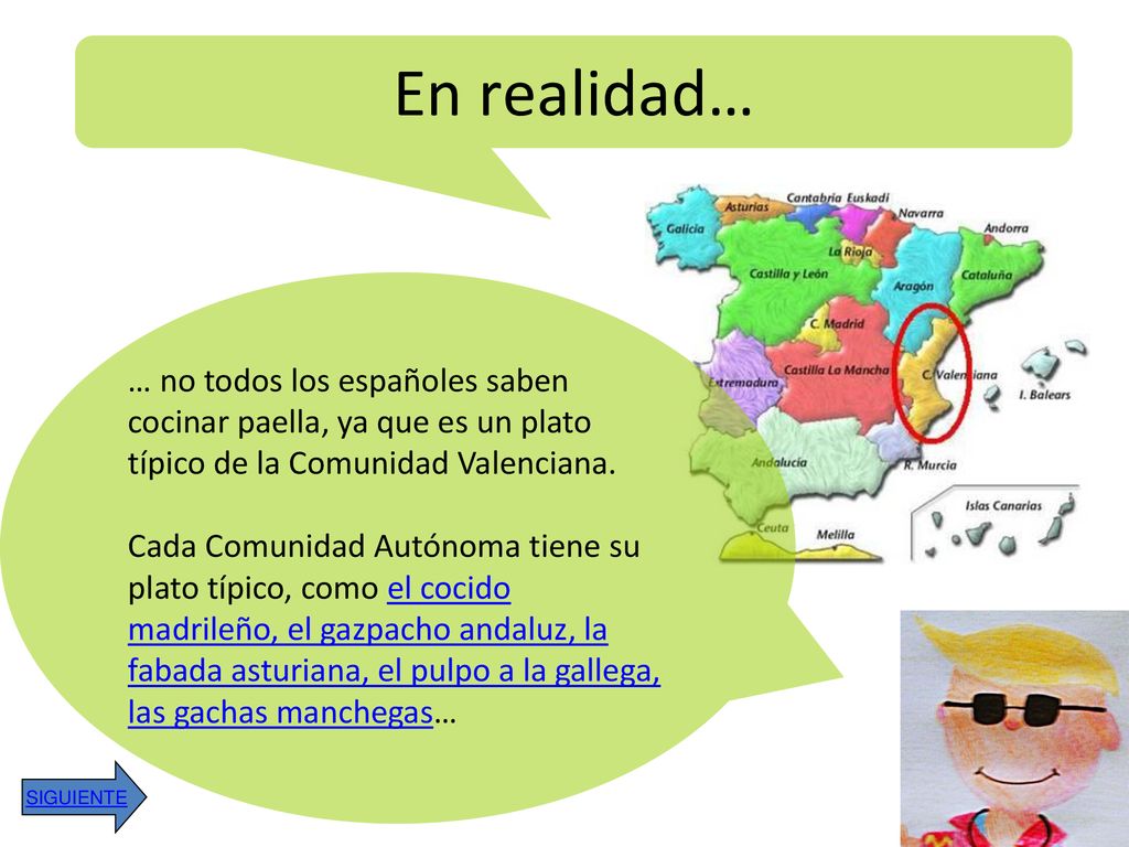 En realidad… … no todos los españoles saben cocinar paella, ya que es un plato típico de la Comunidad Valenciana.