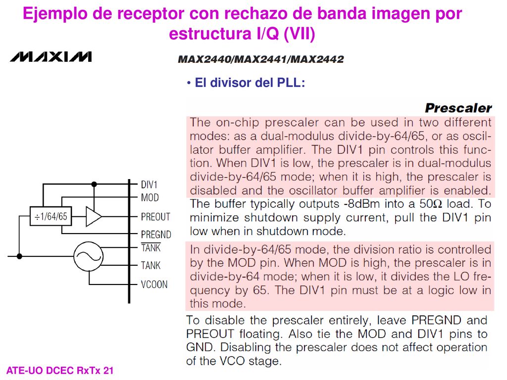 Ejemplo de receptor con rechazo de banda imagen por estructura I/Q (VII)