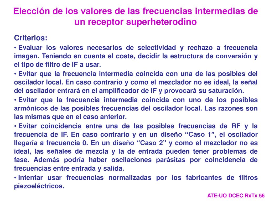 Elección de los valores de las frecuencias intermedias de un receptor superheterodino