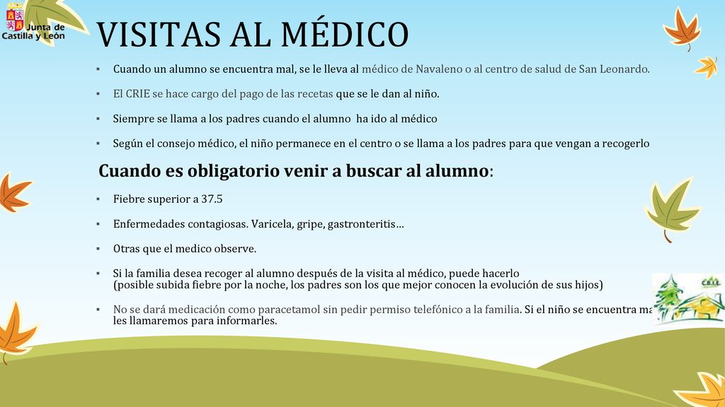 VISITAS AL MÉDICO Cuando es obligatorio venir a buscar al alumno: