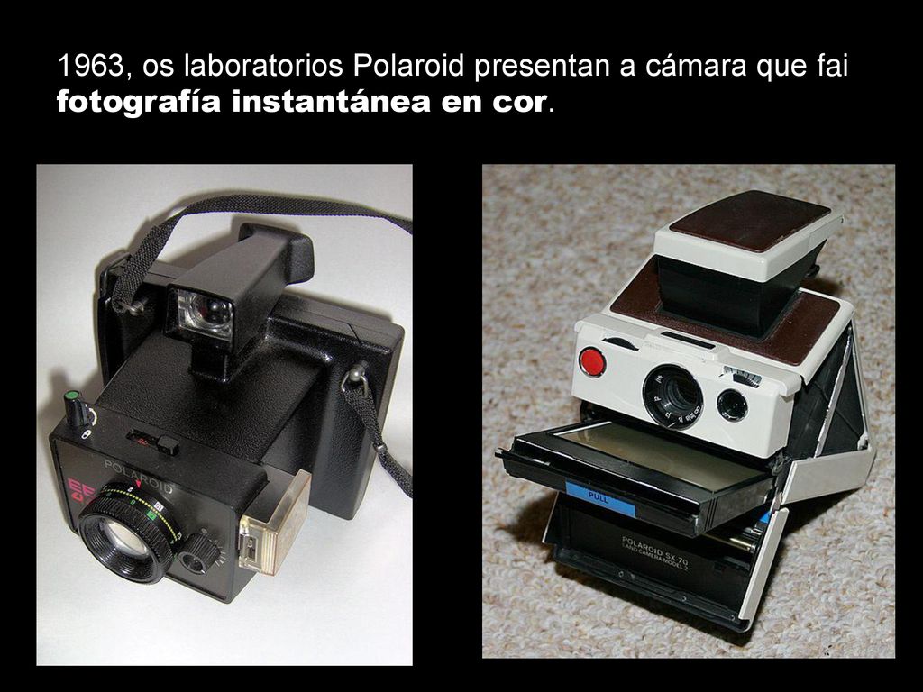 1963, os laboratorios Polaroid presentan a cámara que fai fotografía instantánea en cor.