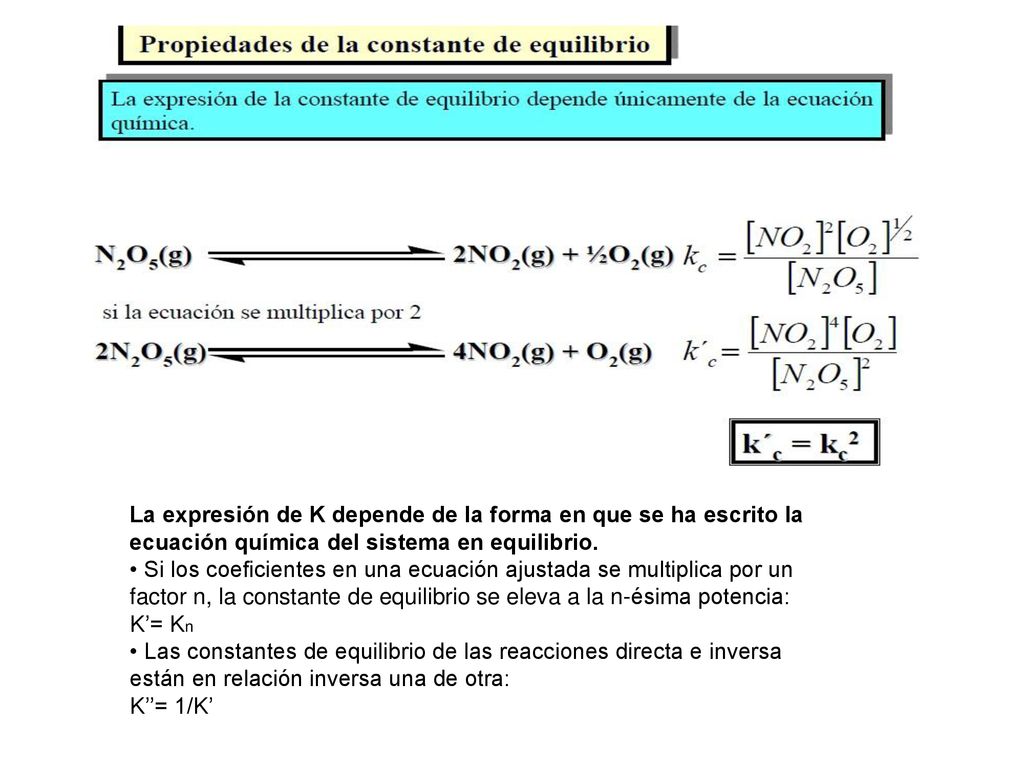 La expresión de K depende de la forma en que se ha escrito la