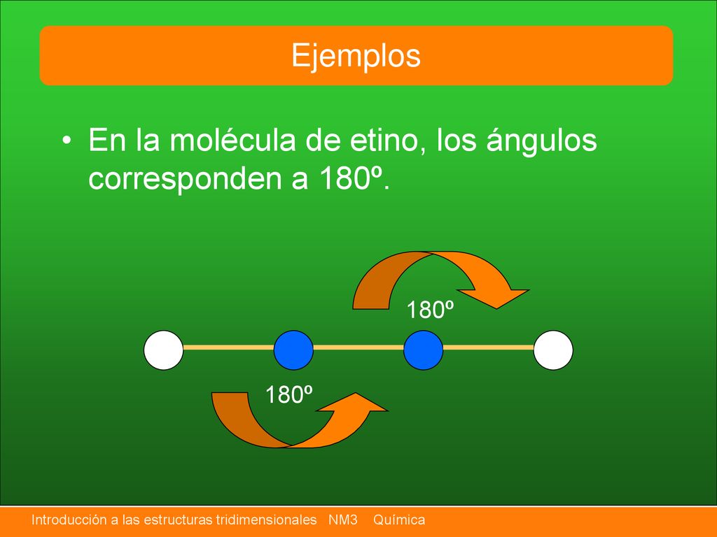 En la molécula de etino, los ángulos corresponden a 180º.