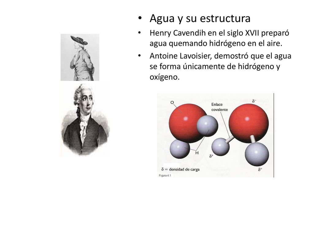 Agua y su estructura Henry Cavendih en el siglo XVII preparó agua quemando hidrógeno en el aire.