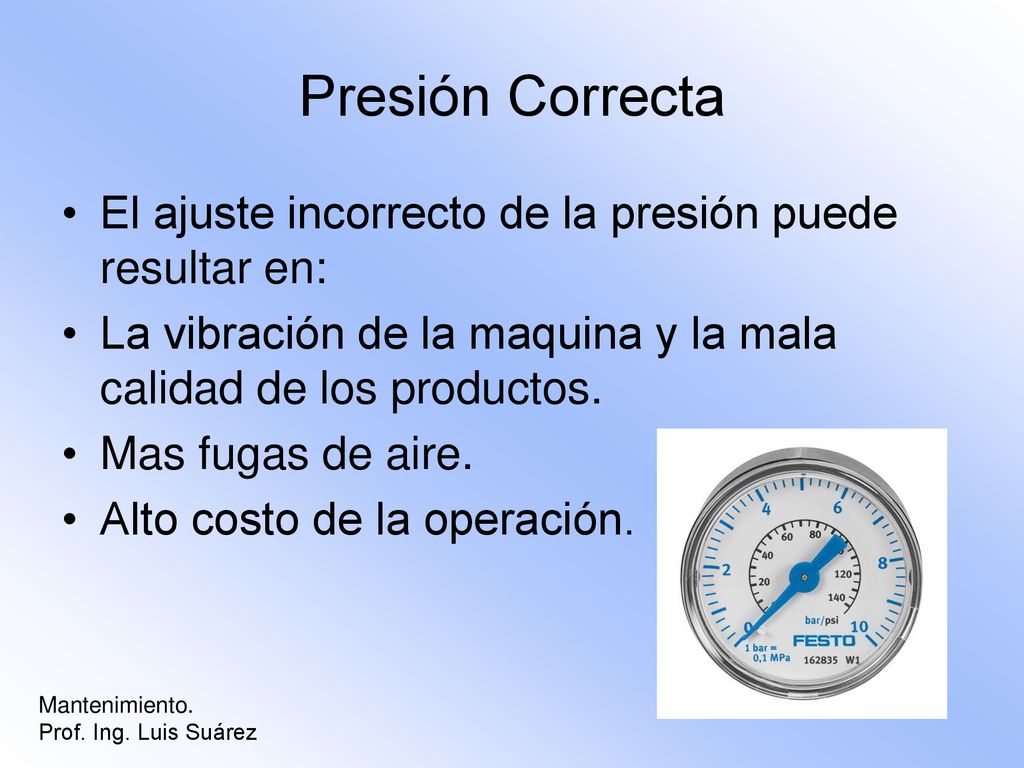 Presión Correcta El ajuste incorrecto de la presión puede resultar en: