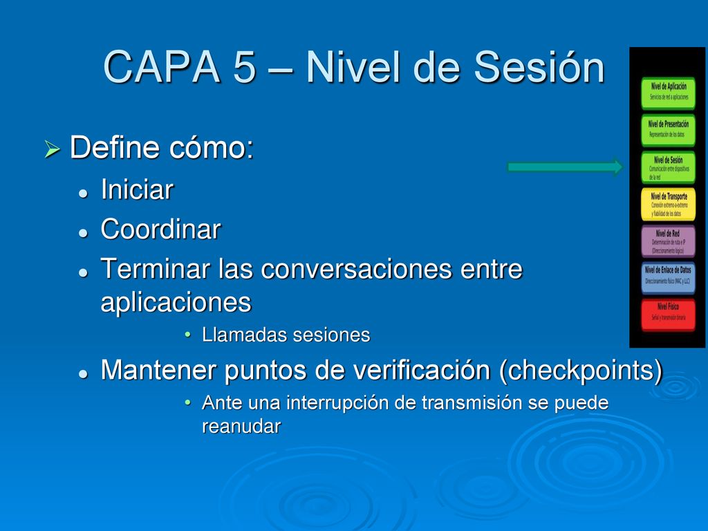 CAPA 5 – Nivel de Sesión Define cómo: Iniciar Coordinar