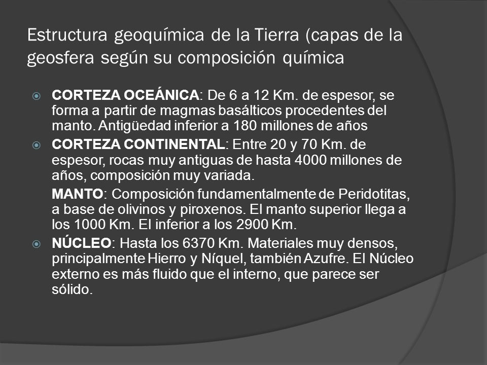 Estructura geoquímica de la Tierra (capas de la geosfera según su composición química