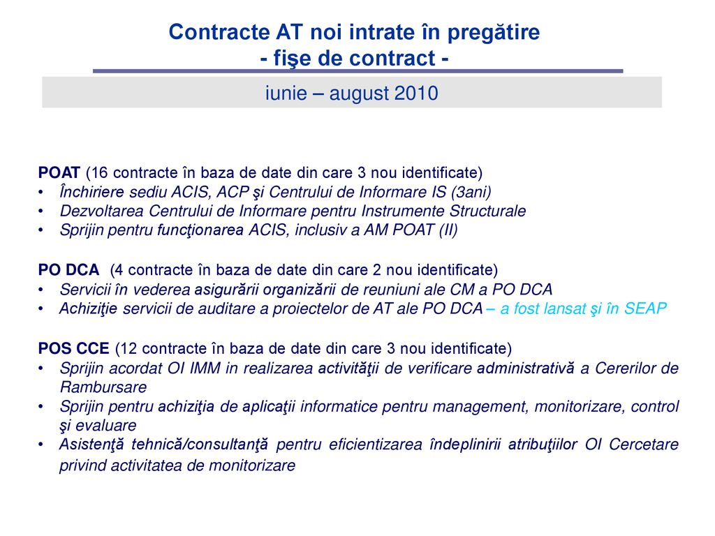 Contracte AT noi intrate în pregătire - fişe de contract -