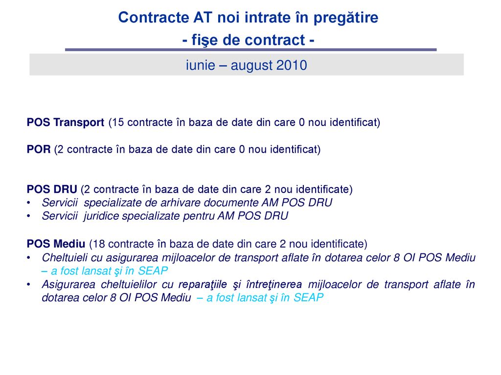 Contracte AT noi intrate în pregătire - fişe de contract -