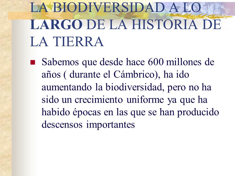 LA BIODIVERSIDAD A LO LARGO DE LA HISTORIA DE LA TIERRA