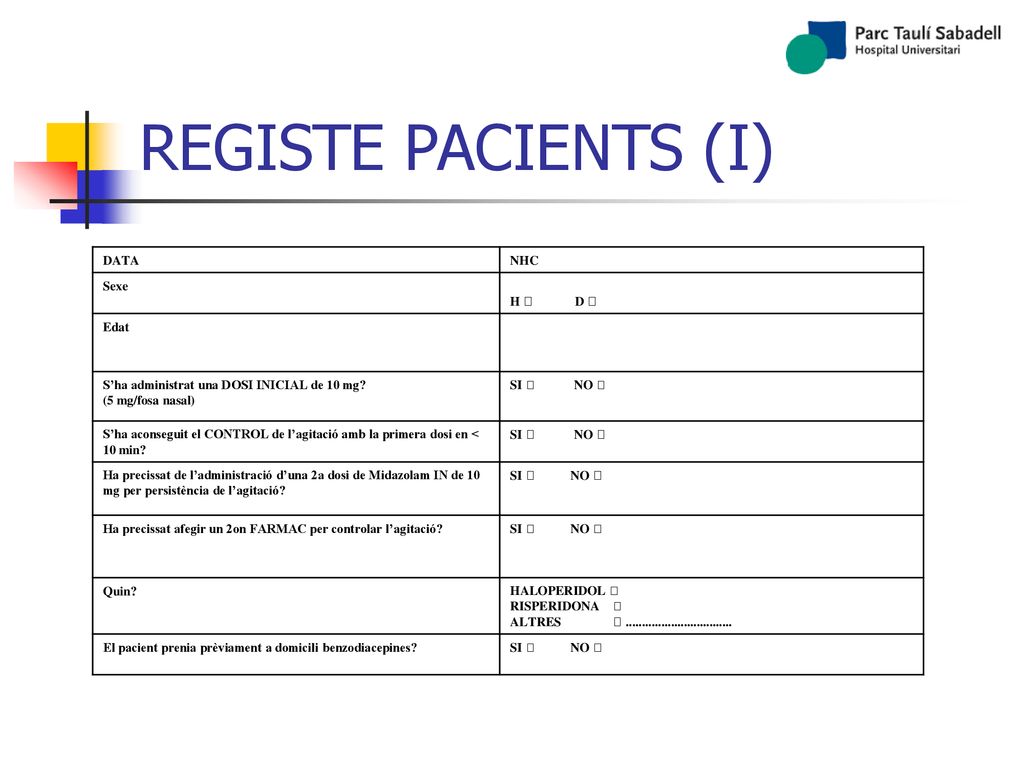 REGISTE PACIENTS (I) DATA NHC Sexe H  D  Edat