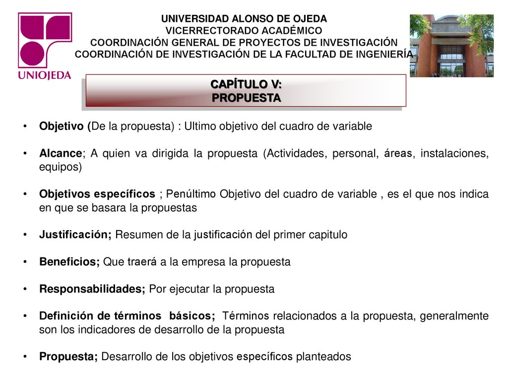 Objetivo (De la propuesta) : Ultimo objetivo del cuadro de variable