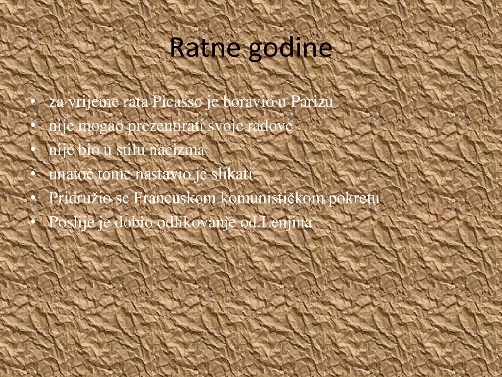Ratne godine za vrijeme rata Picasso je boravio u Parizu