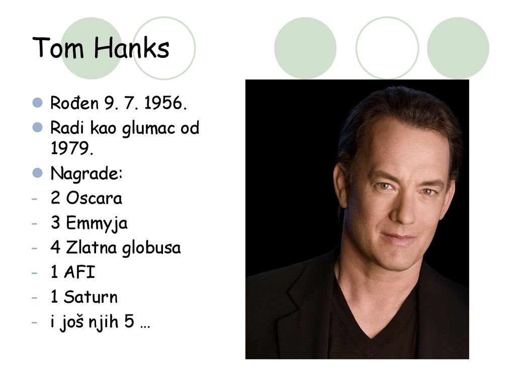 Tom Hanks Rođen Radi kao glumac od Nagrade: 2 Oscara