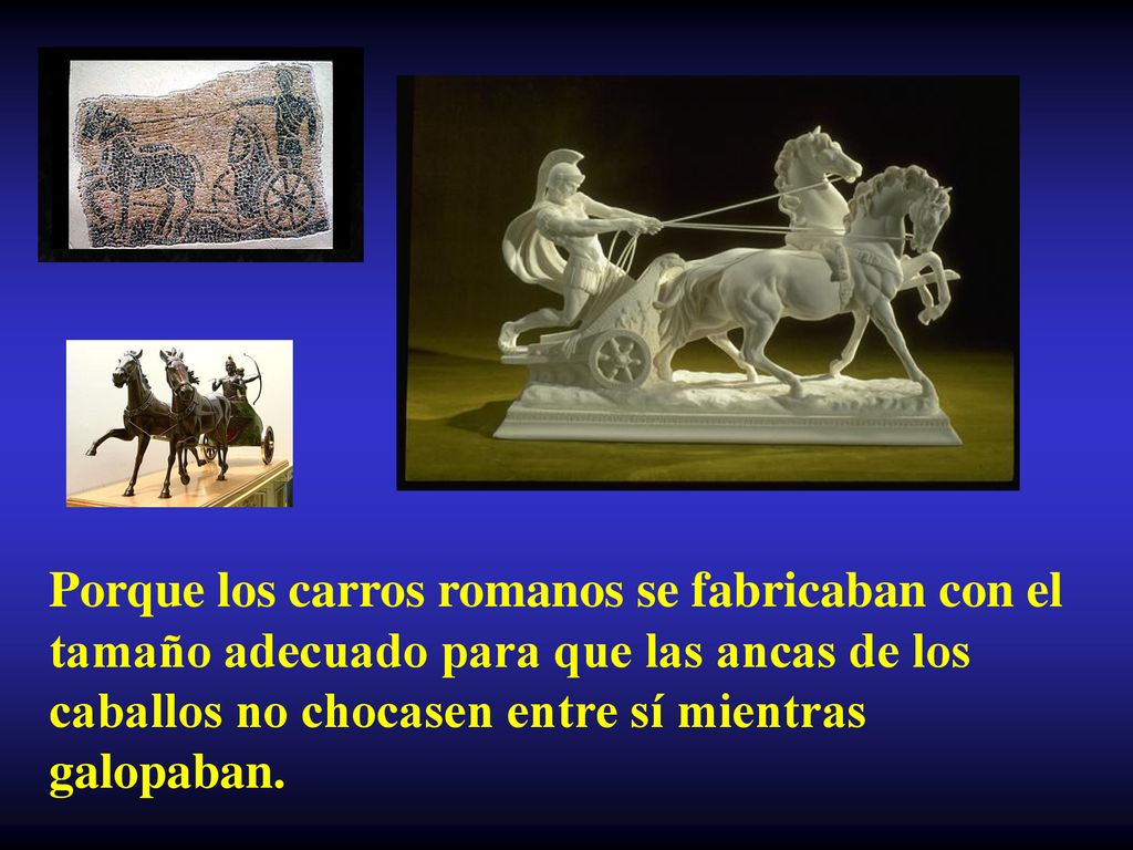 Porque los carros romanos se fabricaban con el tamaño adecuado para que las ancas de los caballos no chocasen entre sí mientras galopaban.