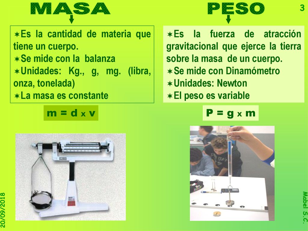 MASA PESO Es la cantidad de materia que tiene un cuerpo.