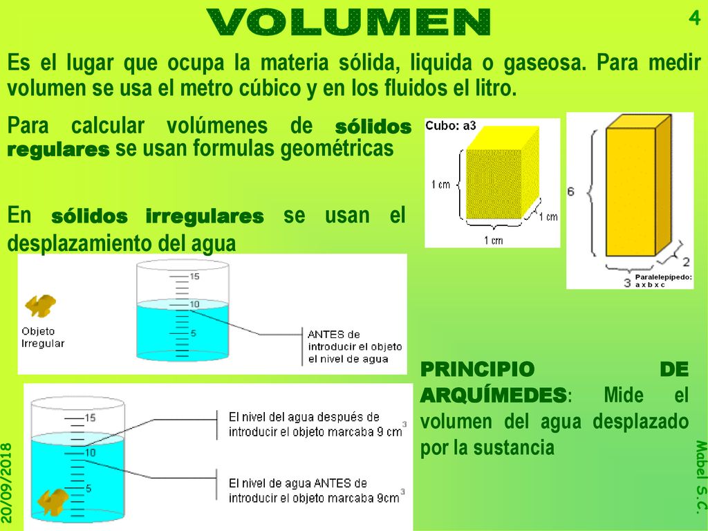 VOLUMEN Es el lugar que ocupa la materia sólida, liquida o gaseosa. Para medir volumen se usa el metro cúbico y en los fluidos el litro.