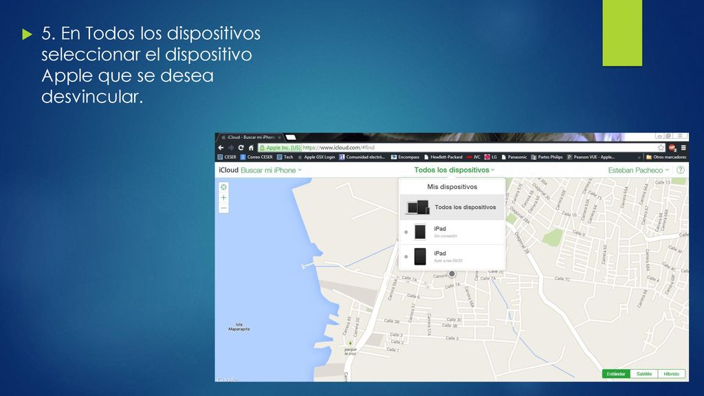 5. En Todos los dispositivos seleccionar el dispositivo Apple que se desea desvincular.