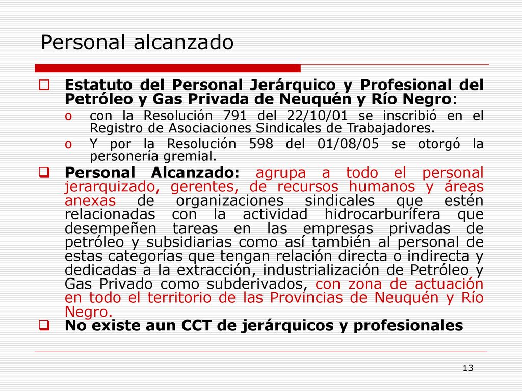 Personal alcanzado Estatuto del Personal Jerárquico y Profesional del Petróleo y Gas Privada de Neuquén y Río Negro:
