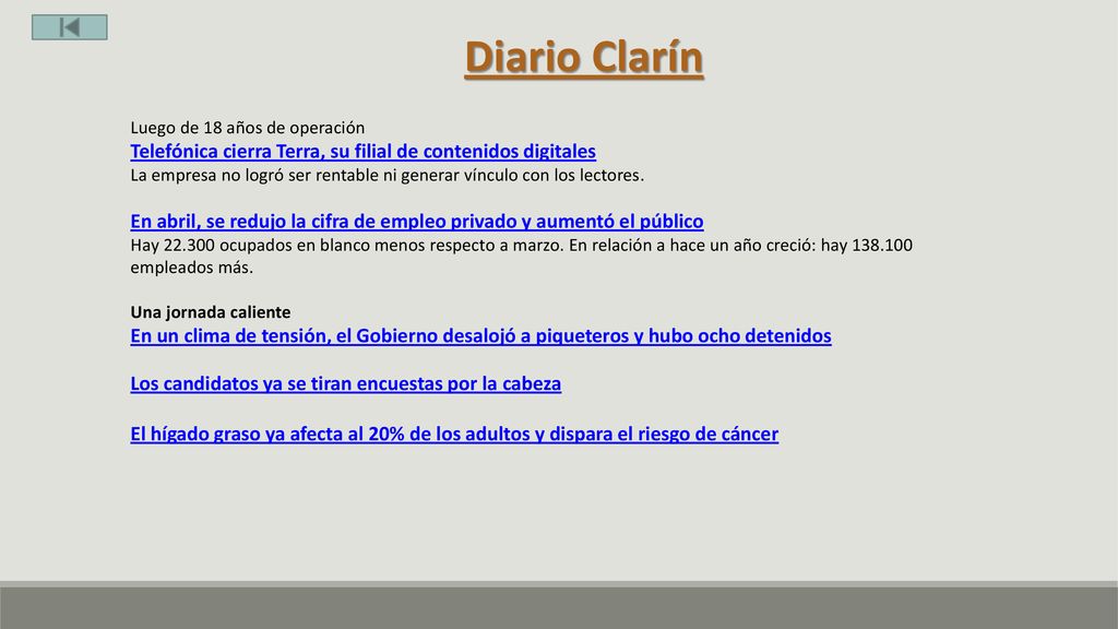Diario Clarín Luego de 18 años de operación. Telefónica cierra Terra, su filial de contenidos digitales.
