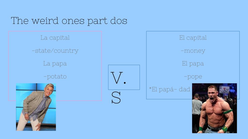 V.S The weird ones part dos La capital -state/country La papa -potato